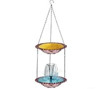 Mangeoire à oiseaux solaire et baignoire pour combo avec design suspendu, fontaine à eau extérieure double couche pour jardin terrasse (violet)