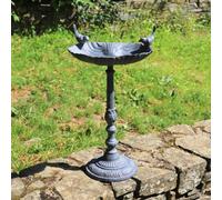 Mangeoire à oiseaux sur pied abreuvoir jardin fonte grise 50cm