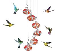 Mangeoire À Oiseaux Suspendue en Forme De Carillon Éolien avec 6 Orifices d'alimentation Boule De Graisse Décoration De Jardin en Verre Coloré for Jardin Extérieur,Mélange De Graines,Bain(C)