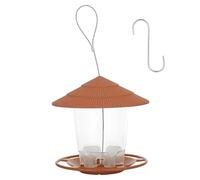 Mangeoire à oiseaux suspendue marron avec plateau à graines - Conception hexagonale, couvercle verrouillage par torsion pour une décoration de jardin et de patio extérieure propre et propre pour