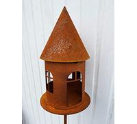 Mangeoire à oiseaux XXL à éclairer 45 x 26 cm + piquet de jardin - Décoration de jardin - Photophore - Bougie chauffe-plat - Mangeoire en métal rouillé