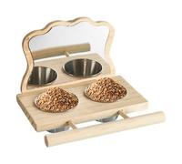 Mangeoire à perchoir et Miroir - Accessoire pour Cage Jouet | Miroir pour perroquets avec Tasses | Support de perchoir pour Conuri Cockatiels Budgies Lovebirds Fringue