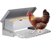Mangeoire à poulet automatique de 6,8 kg de grande capacité et robuste galvanisée avec couvercle résistant aux rats et à la pédale étanche qui fonctionne avec l'interrupteur automatique sans