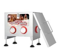 Mangeoire à poulet galvanisée à 6 ports avec hauteur réglable, couvercle verrouillable et poignées rivetées, grande capacité, anti-pluie, mangeoires automatiques pour poulets Argenté