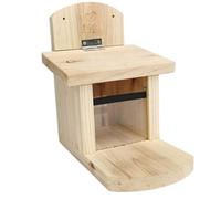 Mangeoire à rayures pour écureuils - Coupe-vent en bois avec épandeur - Toit résistant aux rongeurs et planche d'assise extra longue - Pour animaux sauvages - Alimentation en eau pour la maison