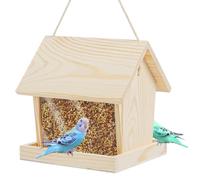 Mangeoire à suspendre pour oiseaux, point d'alimentation durable avec deux rebords d'atterrissage, nichoir en bois extérieur pour avant-toit, balcon, jardin