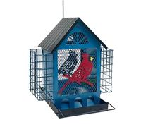 Mangeoire anti-écureuil pour oiseaux - Mangeoire double cage à sébum en métal de 22,4 cm | Distributeur de nourriture en métal pour calopsittes, pinsons, tourterelles, perruches, cour, balcon