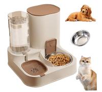 Mangeoire automatique 2 en 1 en acier inoxydable et polypropylène pour chat - Distributeur d'eau automatique de grande capacité - Distributeur de nourriture amovible pour chats et chiens - Marron