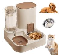 Mangeoire Automatique 2 en 1 pour Chat, mangeoire et Eau en Acier Inoxydable, Distributeur de capacité, Distributeur de Nourriture Amovible pour Chats Petite Taille (Marron)