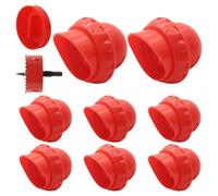 Mangeoire automatique à volaille sans gaspillage à 8 ports avec 8 couvercles et 1 scie cloche, kit d'alimentation à gravité étanche aux rats pour seaux, poubelles, barils, bacs (rouge)