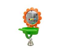 Mangeoire de Bain pour Oiseaux en Plastique, Jouet interactif tournesols en Miroir avec Bol d ' Alimentation, de Perche pour Cage à Oiseaux, Accessoires Mangeoire de Bain pour Cage à Oiseaux en