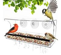 Mangeoire de fenêtre transparente pour oiseaux : WIYETY Fenêtre, Nourriture pour oiseaux avec ventouses et trous de drainage, mangeoire amovible, 30 x 10 x 14 cm