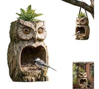 Mangeoire de surveillance, le silence de chouette sculptée de jardin, décoration rustique en extérieur de chouette, sculpture d'oiseau intégrée d'arbre pour cour, patio, pelouse (1 pièce)