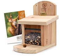 Mangeoire Écureuil en Bois Massif - Distributeur de Nourriture Animaux, Imperméable et Résistant aux Intempéries, Mangeoire pour Ecureuil