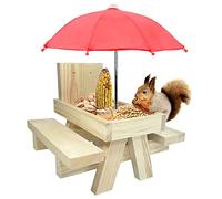 Mangeoire Écureuil en Bois Parapluie et Porte-Maïs - Station Alimentation Extérieure (Couleur Originale du Bois)