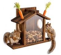Mangeoire Ecureuil Exterieur en Bois, Maison Ecureuil Jardin | 33x12x23cm. Cabane résistante aux intempéries avec 2 entrées. Distributeur de nourriture animaux