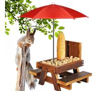 Mangeoire Ecureuil Exterieur, Mangeoire pour Écureuils, Distributeur pour Écureuils en Bois, Distributeur de Nourriture, avec Parapluie Porte-Maïs, Convient pour Les Jardins et Les Espaces Extérieurs