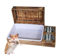 Mangeoire en bois pour foin | Porte-foin avec pot et bols,Support avec distributeur anti-goût multifonction pour petits animaux cages