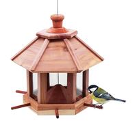 Mangeoire en bois pour oiseaux avec 6 perchoirs - 27 x 26 cm | Mangeoire à oiseaux à suspendre, mangeoire, mangeoire