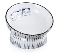 Mangeoire en céramique pour chat, gamelle surélevée avec support, inclinaison à 15°, protection du cou, prévention du refoulement (gamelles pour chats-A)