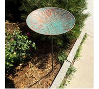 Mangeoire et abreuvoir artisanal pour oiseaux à planter en métal gravé