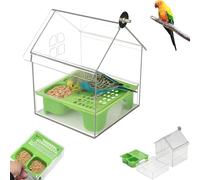 Mangeoire extérieure extractible pour perroquet, mangeoire transparente pour cage à oiseaux avec deux bacs à nourriture, baignoire transparente, facile à remplir et à nettoyer (vert)