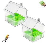 Mangeoire Externe Extractible pour Perroquets, Plateforme Suspendue pour Graines d'oiseaux Sauvages, Mangeoire Multifonction, Décorative, Transparente, sans Dégâts, Facile À Remplir(Green-2PCS)
