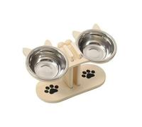 Mangeoire Industrielle pour Animaux Distributeur Gamelle Plateau Support Écuelle en Bois avec Base Stable Anti-Glisse et Deux Bols Acier Inclinés pour, Couleur Bois Naturel, Deux Bols