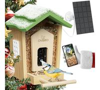 Mangeoire intelligente en bois avec caméra, vidéo HD 1080p avec énergie solaire, identifiant d'oiseaux AI pour plus de 10 000 espèces, étanche IP65, caméra WiFi pour observer les oiseaux