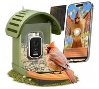 Mangeoire intelligente pour oiseaux avec caméra, 2,5 K UHD Mangeoire à oiseaux à énergie solaire, identification IA sensible, capture vidéo instantanée, IP66, étanche, cadeau idéal pour papa, vert