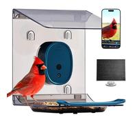 Mangeoire intelligente pour oiseaux avec caméra, alimentation solaire, vidéo HD 2K et identification des oiseaux AI, liaison via émetteur de signal (prise au routeur), configuration facile du code QR