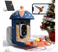 Mangeoire intelligente pour oiseaux avec caméra : l'IA identifie plus de 11 000 espèces, 2K HD, alertes d'arrivée, fonctionne à l'énergie solaire, design bicolore bleu orange, compatible avec les