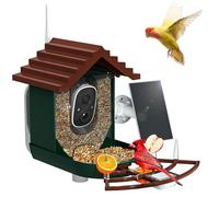 Mangeoire intelligente pour oiseaux avec caméra solaire et identification AI, mangeoires à oiseaux WiFi 2,4 GHz pour l'extérieur, vidéo en direct 2K, alertes d'arrivée nstant - Rouge foncé/vert