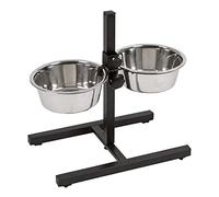 Mangeoire Kerbl avec bols en acier inoxydable, Mangeoire pour chien réglable en hauteur, 2 x 2800 ml, Hauteur 43 cm, Noir