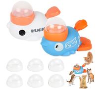 Mangeoire lente 2 en 1 avec bouton pour chats et chiens, jouet éducatif canard (blanc et bleu), jouet puzzle interactif pour animaux de compagnie pour promouvoir l'entraînement du QI, réduire la