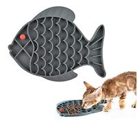 Mangeoire lente en forme de poisson pour chat et chien, tapis à lécher en silicone pour soulager l'anxiété, tapis à lécher au beurre d'arachide pour chien, chat, toilettage (gris)