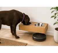 Mangeoire murale pour chien en chêne massif - Gamelle à suspendre avec 2 gamelles en acier inoxydable - 2 x 1,5 l - Gamelle surélevée pour grands chiens