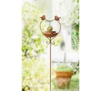 Mangeoire oiseau coeur métal aspect rouille 115cm - Fiche de jardin