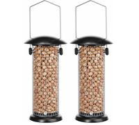 Mangeoire Oiseaux extérieur - Dudley Noir - 22,5 cm - pour cacahuètes - Métal résistant aux intempéries - Couvercle Amovible - Maille Fine - Flamingo (Lot de 2)