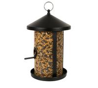 Mangeoire Oiseaux extérieur - Eira Noir - 31 cm - pour graines & cacahuètes - Métal et Polycarbonate - Maille Fine - Bloc de répartition - Flamingo