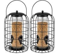 Mangeoire Oiseaux extérieur - Elma Noir - 27 cm - pour graines - Métal et Polycarbonate - 4 perchoirs - Protection silo - Flamingo (Lot de 2)
