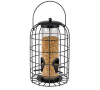 Mangeoire Oiseaux extérieur - Elma Noir - 27 cm - pour graines - Métal et Polycarbonate - 4 perchoirs - Protection silo - Flamingo