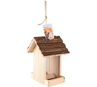 Mangeoire Oiseaux extérieur - Friso Naturel - 23,5 cm - pour graines & cacahuètes - Bois de pin - Couvercle Amovible - Flamingo