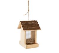 Mangeoire Oiseaux extérieur - Friso Naturel - 23,5 cm - pour graines & cacahuètes - Bois de pin - Couvercle Amovible - Flamingo