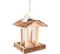 Mangeoire Oiseaux extérieur - Jaro Naturel - 20,5 cm - pour graines & cacahuètes - Bois de pin - Couvercle Amovible - Flamingo