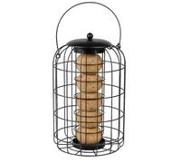 Mangeoire Oiseaux extérieur - Olov Noir - 27 cm - pour Boules de Graisse - Métal résistant aux intempéries - Couvercle dévissable - Protection silo - Flamingo