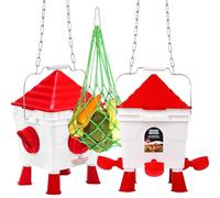 Mangeoire Poules et Abreuvoir, Mangeoire Poule Automatique, Capacité 6Kg et 8.5L, Mangeoire à Suspendue, Anti-Gaspillage Sac Net de Fruits et de Légumes avec Crochet pour Poules Canards Volaille