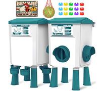 Mangeoire Poules et Abreuvoir Poules Automatique - 12 Kg / 11 L, Mangeoire Poule Anti Nuisible 4 Coupelles & 3 Ports d’Alimentation, Distributeur de Nourriture Anti-Gaspillage