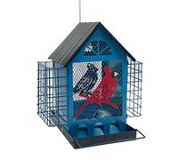 Mangeoire pour animaux sauvages - Station pour cage à susines 21,5 x 20 x 24,5 cm | Plateau double pour extérieur | Support pour observation des oiseaux en métal de jardin