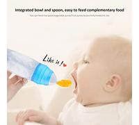 Mangeoire pour bébés alimentaires, résistant en silicone comprocher le riz se nourrissant de céréales Bouteille de nourriture portable dispensant la cuillère de cuillère bleu